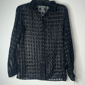 Notations vintage sheer black printed blouse. Sz small.
